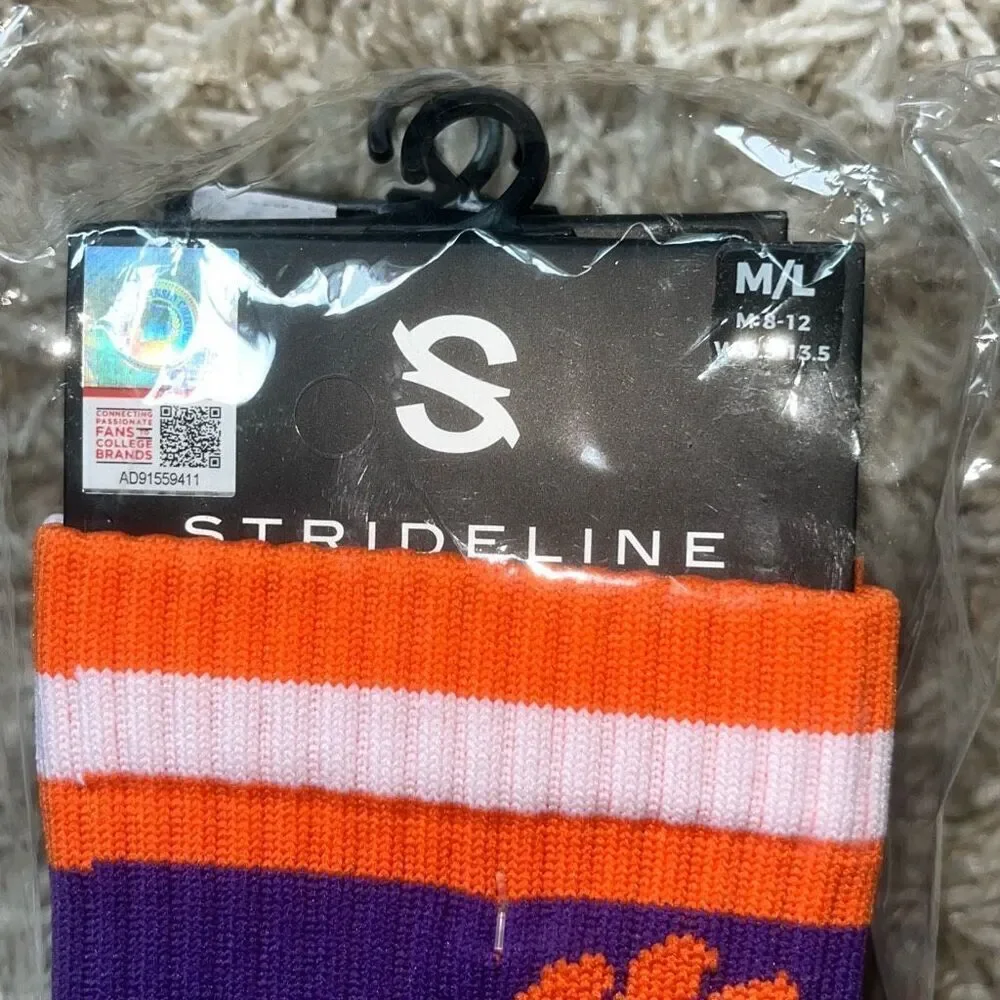 New Unisex Strideline White Clemson Tigers Premium Knit Crew Socks Three-Pack M/